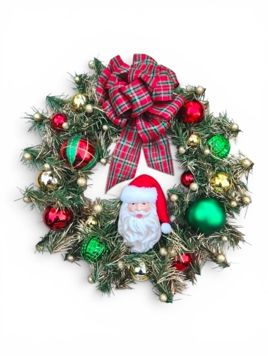Christmas Other - Santa Claus Red Gold & Green Festive Plaid Christmas Wreath